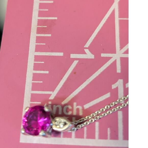 Pink Sapphire Solitaire & CZ Pendant 925 Sterling Silver 18.5" Necklace - Picture 10 of 10